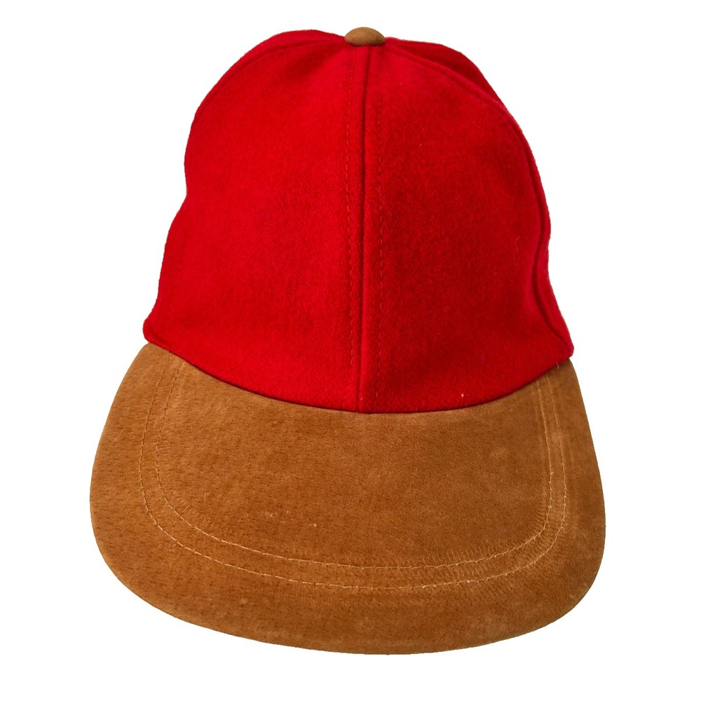 80s-90s Eastern Wool Blend Mens Baseball Trucker Hat Leather Brim Red Small EUC